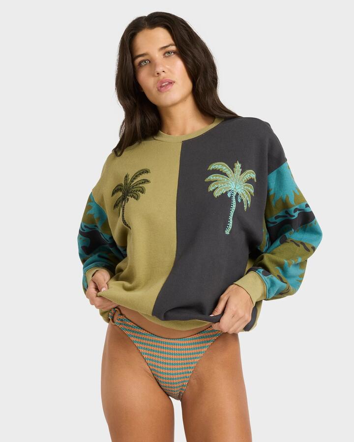Image of Accessories. Product name - Billabong Womens Split Palm Crew Neck Cedar - in Cedar colour by brand - Billabong