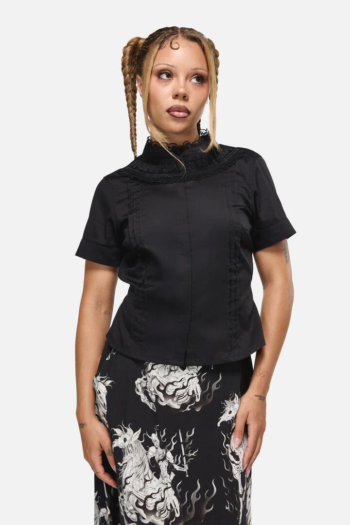 Image of Blouses. Productname: Dystopia Lace Trim Blouse in Black colour by brand - Black Friday