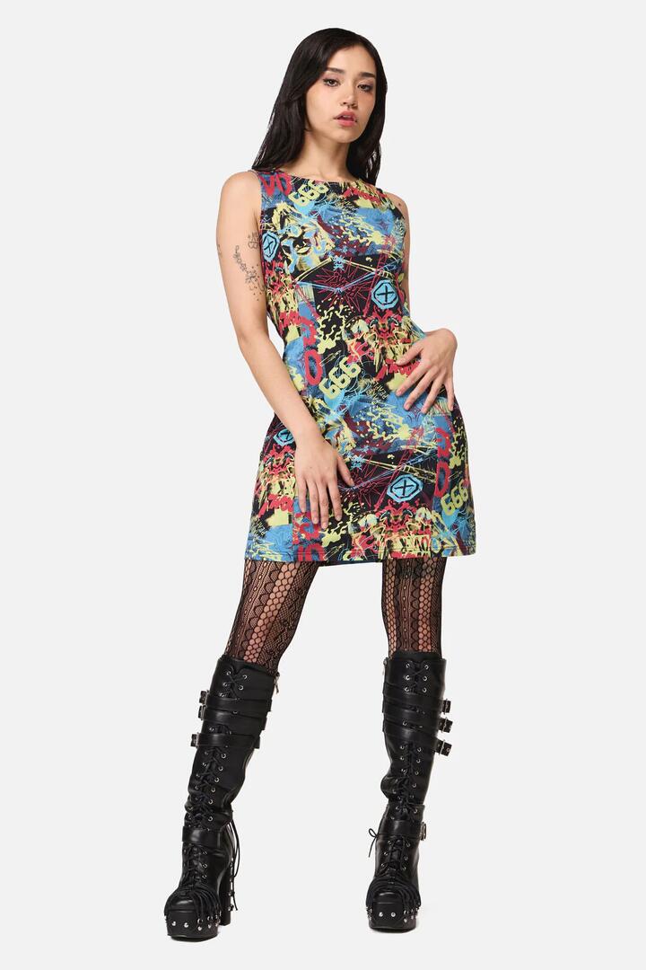 Image of Dresses. Product name - Streets Grunge Mini Dress in Multi colour by brand - Dangerfield