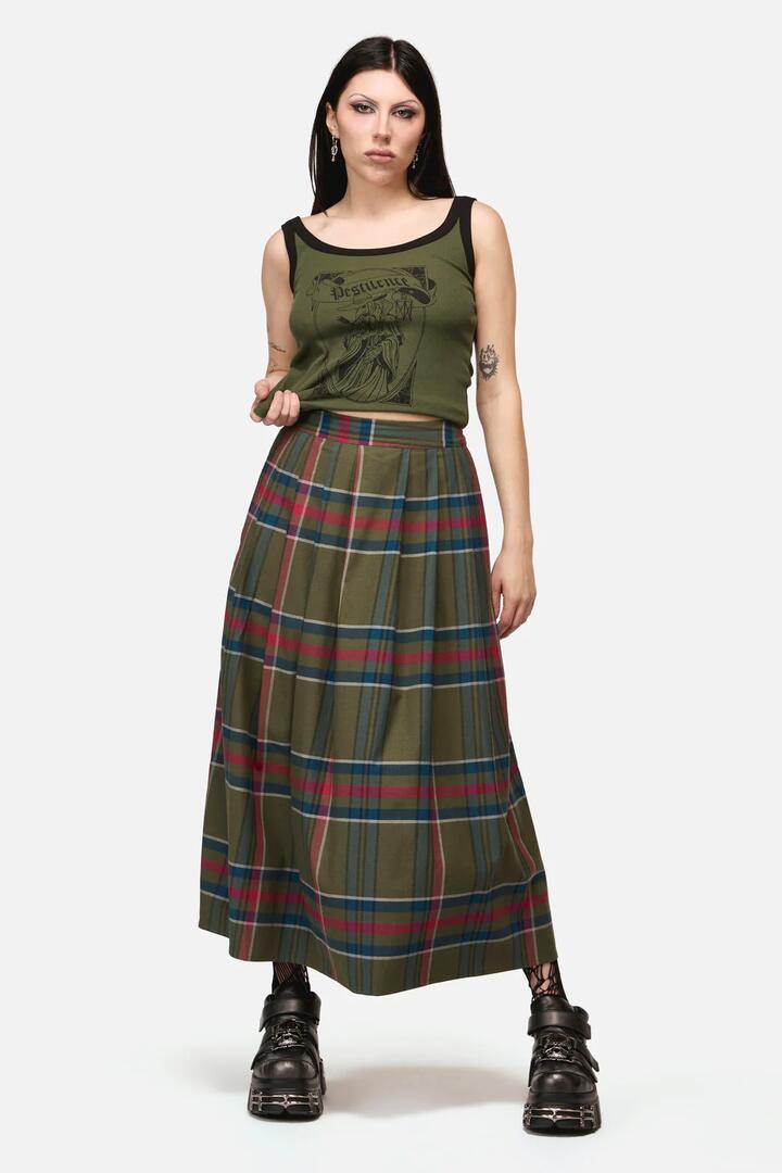 Image of a model wearing Skirts. Product name - Harbinger Goth Skirt in Multi colour by brand - Black Friday
