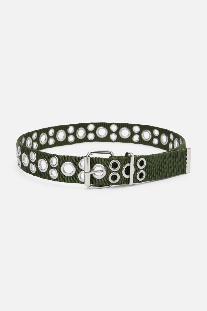 Image of Accessories. Productname: Nylon Eyelet Belt in Olive colour by brand - Dangerfield