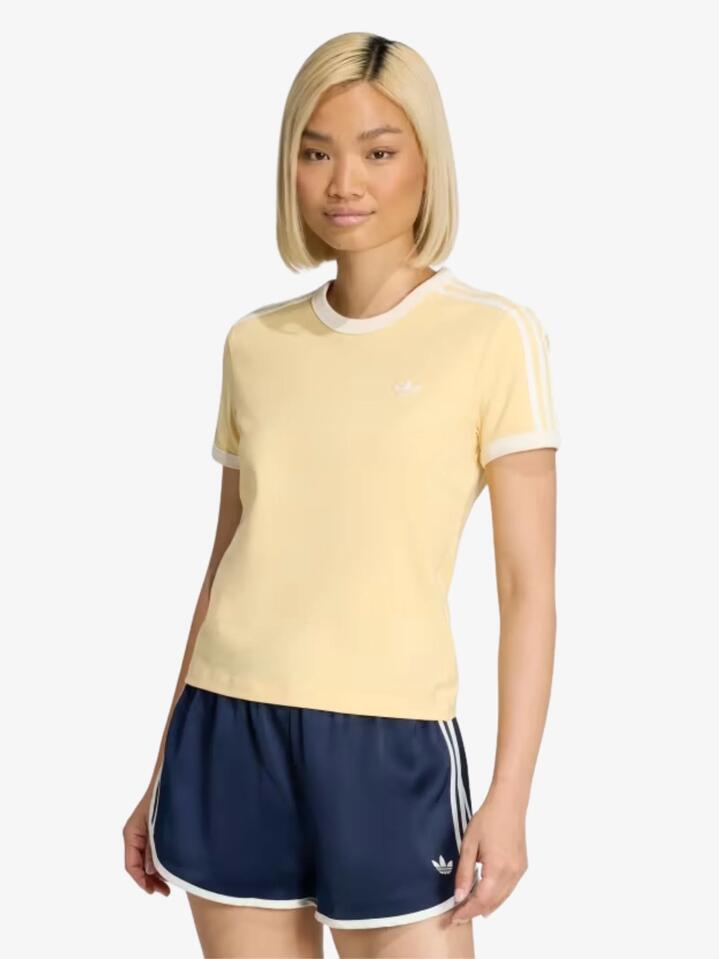 Image of T-Shirts. Productname: Adidas 3 Stripes Slim T-Shirt in Orange Tint/Off White colour by brand - Adidas