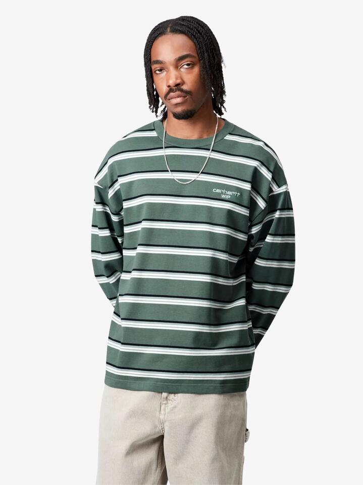 Image of T-Shirts. Productname: Carhartt Wip Holm Stripe T-Shirt in Silver Pine colour by brand - Carhartt Wip