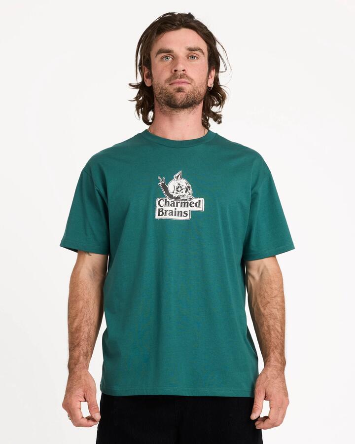 Image of T-Shirts. Product name - Volcom Mens Charmed Brains T-Shirt Rifle Green in Rifle Green colour by brand - Volcom