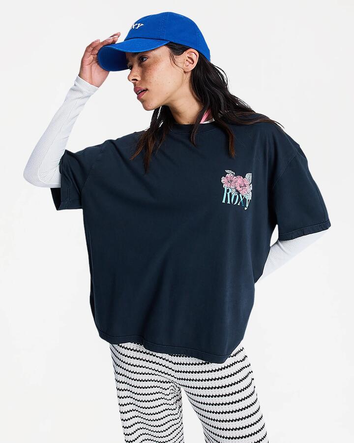 Image of T-Shirts. Product name - Roxy Womens Talloversize Washed T-Shirt Anthracite in Anthracite colour by brand - Roxy