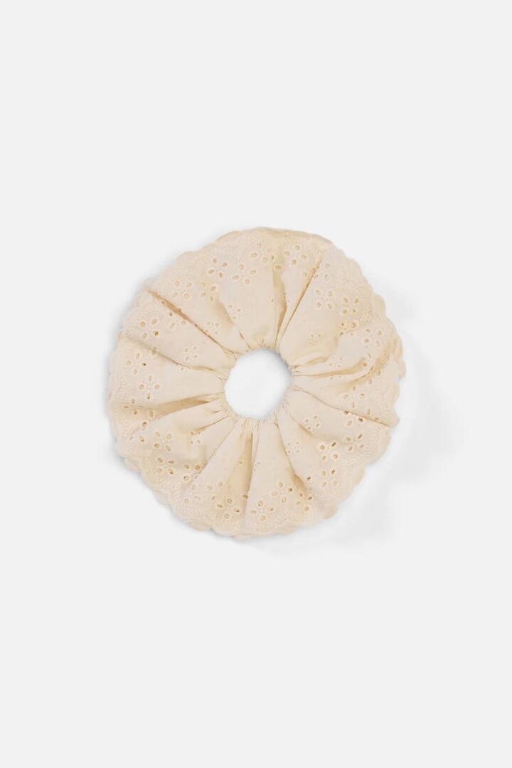 Image of Hair Accessories. Productname: Broderie Anglaise Wide Scrunchie in Cream colour by brand - Princess Highway