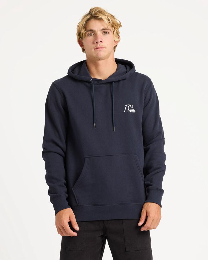 Image of a model wearing Outerwear. Product name - Quiksilver Mens Dna Mix Pullover Hoodie Dark Navy in Dark Navy colour by brand - Quiksilver