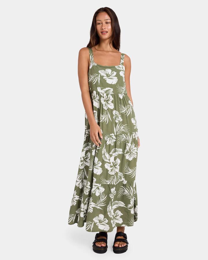 Image of Dresses. Product name - Volcom Womens Viper Midi Dress Moss Stone in Moss Stone colour by brand - Volcom