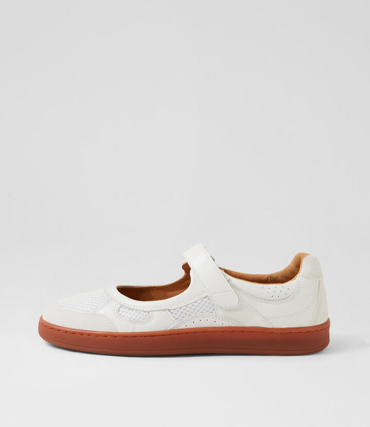 Image of Shoes. Productname: Quesca White Mesh Leather Flat Shoes in White colour by brand - MIDAS