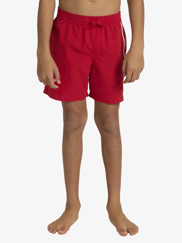 Image of a model wearing Shorts. Product name - Quiksilver Boys 8-16 Everyday Volley 15" Swim Shorts Salsa in Salsa colour by brand - Quiksilver