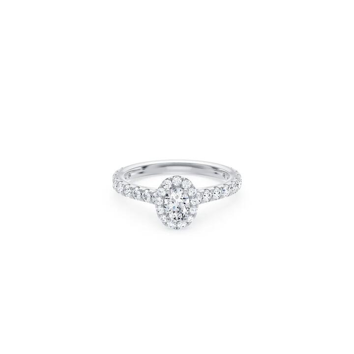 Image of Rings. Productname: Oval Cut Halo Ring with 1.10tw of Laboratory-Grown Diamonds in 9kt White Gold in Diamond colour by brand - Bevilles