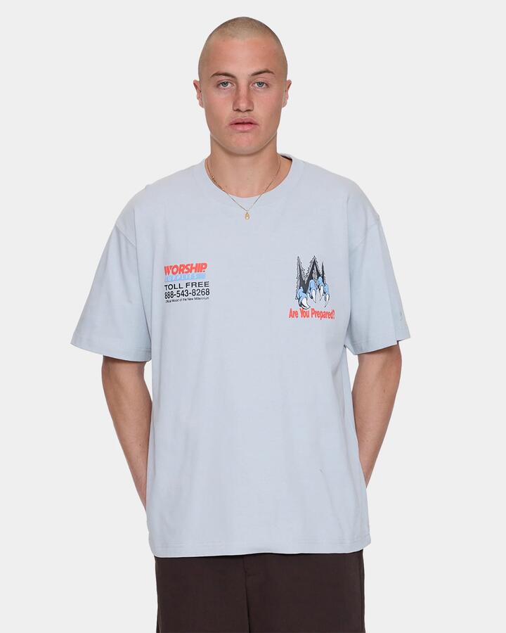 Image of a model wearing Tops. Productname: worship Mens Preparation T-Shirt Lunar Grey - in Lunar Grey colour by brand - Worship