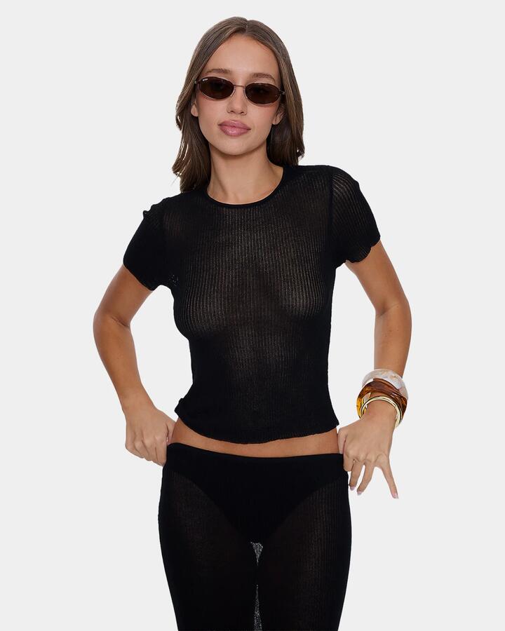 Image of T-Shirts. Productname: Thrills Womens Dissolve My Mind Knit T-Shirt Black - in Black colour by brand - Thrills