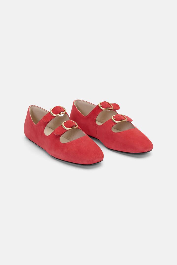 Image of Flats. Product name - Double Buckle Flat in Red colour by brand - Gorman