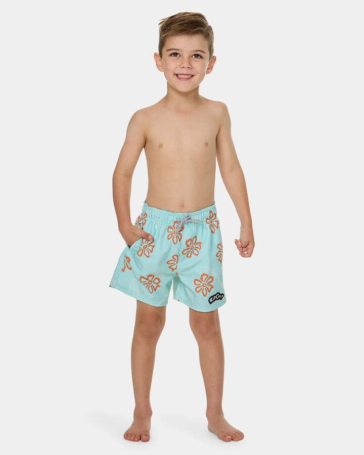 Image of a model wearing Shorts. Productname: rip Curl Boys 2-7 Ride The Wave Swim Shorts Light Aqua - in Light Aqua colour by brand - rip Curl