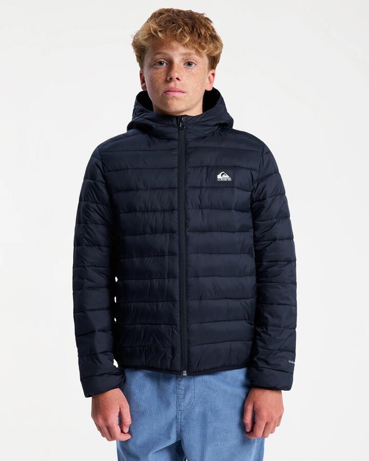 Image of a model wearing Outerwear. Product name - Quiksilver Boys 8-16 Scaly Puffer Jacket Black in Black colour by brand - Quiksilver