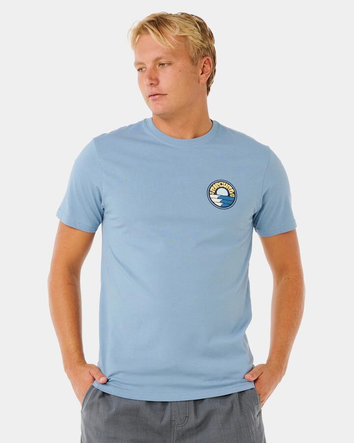 Image of T-Shirts. Product name - Rip Curl Mens Pacific Rinse Stacked T-Shirt Faded Denim in Faded Denim colour by brand - Rip Curl