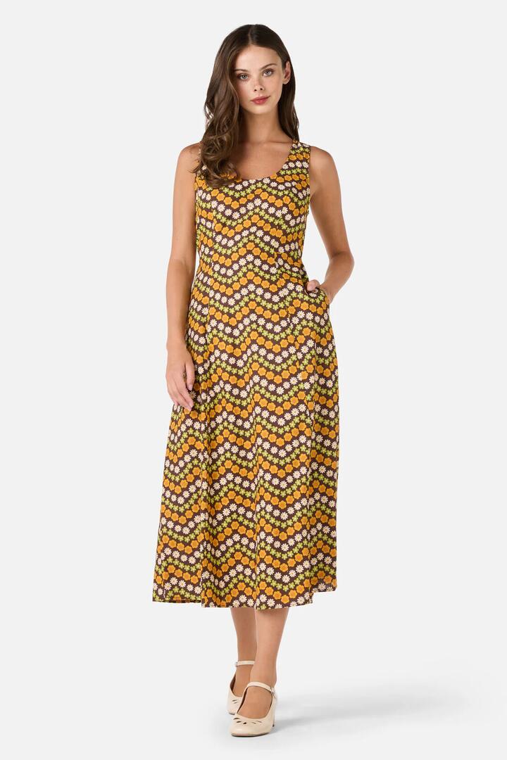 Image of Dresses. Productname: Sally Retro Midi Dress in Chocolate colour by brand - Princess Highway