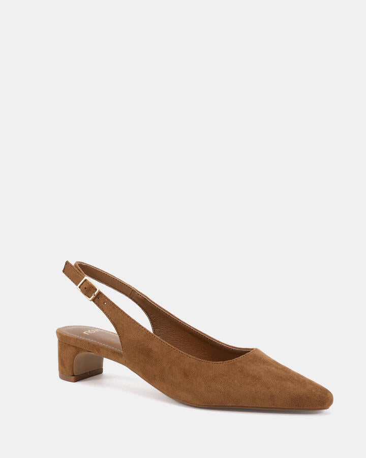 Image of Shoes. Productname: Isrees: Caramel Suede - Women's Court - Low Heel in Caramel Suede colour by brand - Novo
