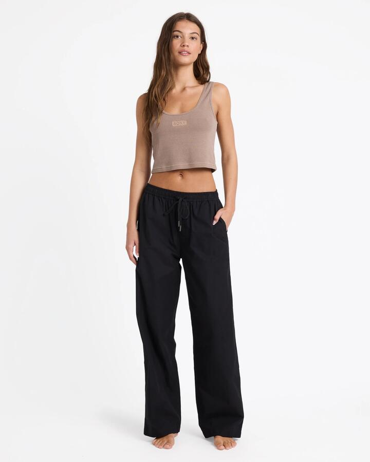 Image of a model wearing Pants. Productname: roxy Womens Recess Pants Black - in Black colour by brand - Roxy