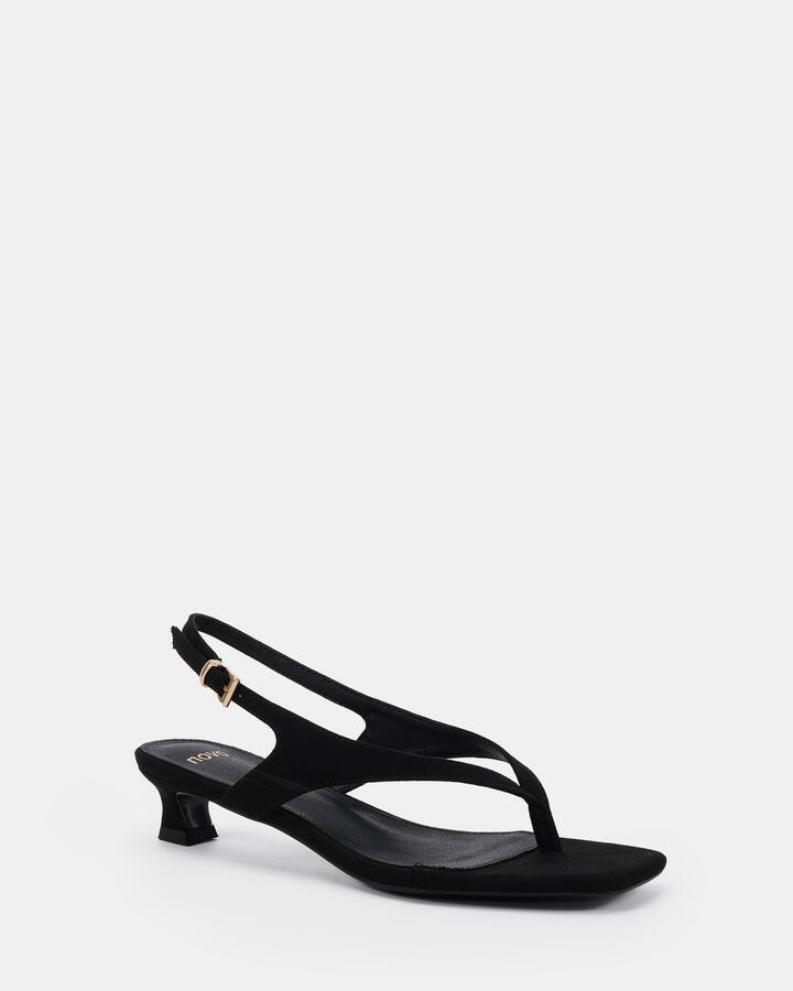 Image of Heels. Productname: Verge: Black Suede - Women's Strappy - Low Heel in Black colour by brand - Novo