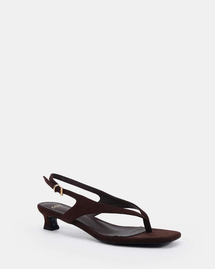 Image of Heels. Productname: Verge: Espresso Suede - Women's Strappy - Low Heel in Espresso Suede colour by brand - Novo