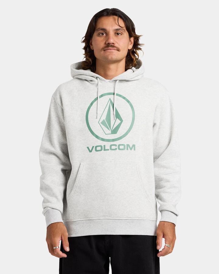 Image of a model wearing Outerwear. Product name - Volcom Mens Boulder Pullover Hoodie Heather Grey in Heather Grey colour by brand - Volcom