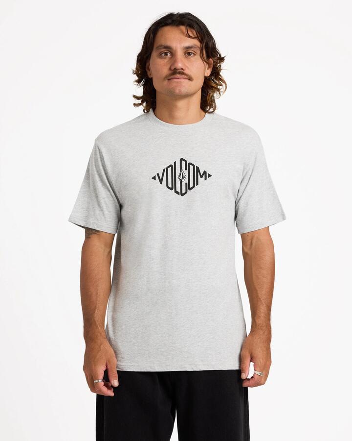 Image of a model wearing Tops. Productname: volcom Mens Diamond T-Shirt Heather Grey - in Heather Grey colour by brand - Volcom