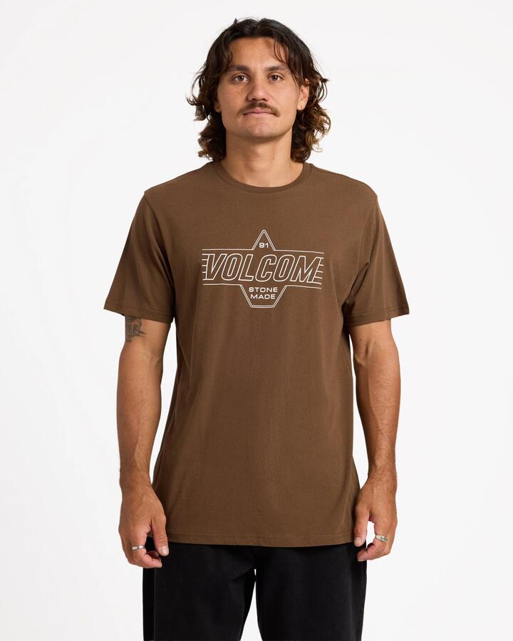 Image of T-Shirts. Product name - Volcom Mens Linesman T-Shirt Dark Earth in Dark Earth colour by brand - Volcom
