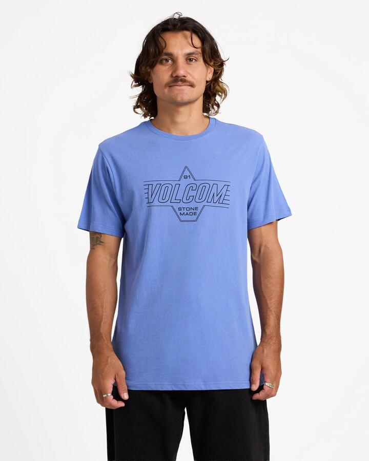 Image of T-Shirts. Product name - Volcom Mens Linesman T-Shirt Denim in Denim colour by brand - Volcom