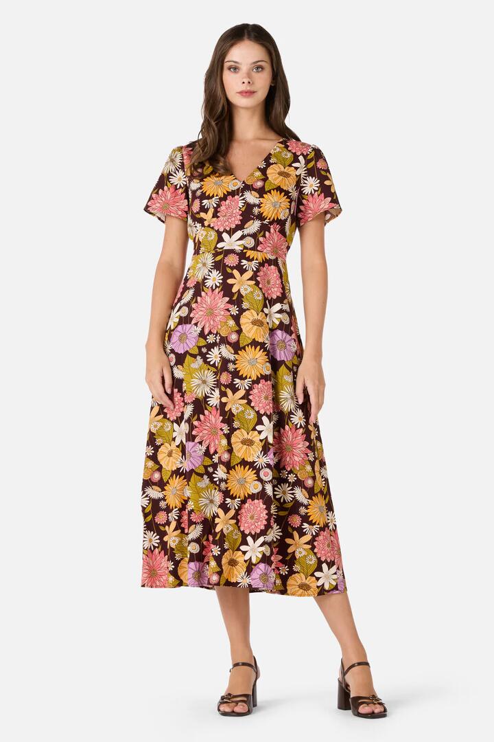 Image of Dresses. Product name - Leonie Floral Midi Dress in Plum colour by brand - Princess Highway