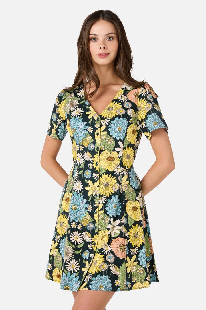 Image of Dresses. Product name - Leonie Floral Mini Dress in Deep Green colour by brand - Princess Highway