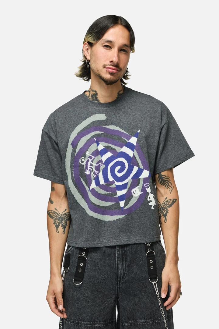 Image of T-Shirts. Product name - Spiralling Boxy Tee in Grey colour by brand - Dangerfield