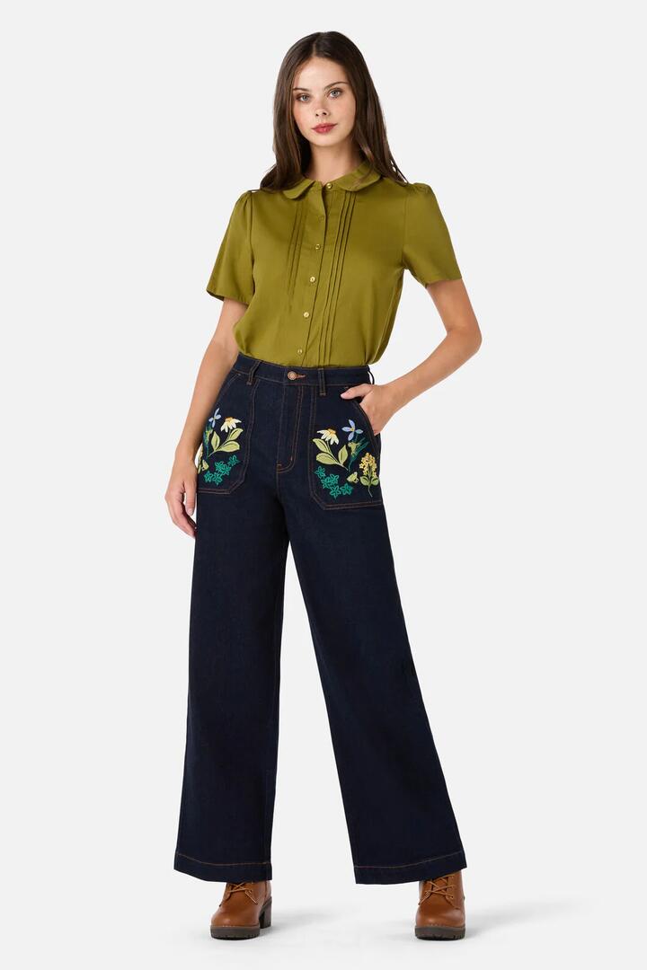Image of Jeans. Product name - Tree Frog Embroidered Jean in Blue Denim colour by brand - Princess Highway