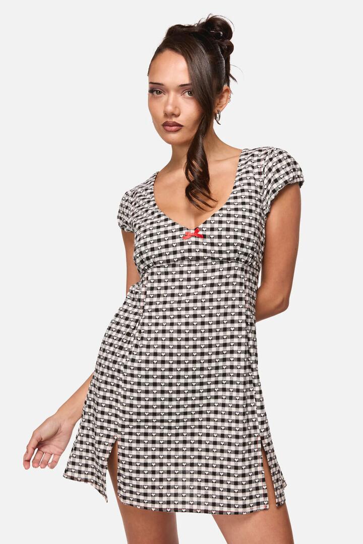 Image of Dresses. Product name - Glass Heart Babydoll Mini Dress in Cream/Black colour by brand - Black Friday