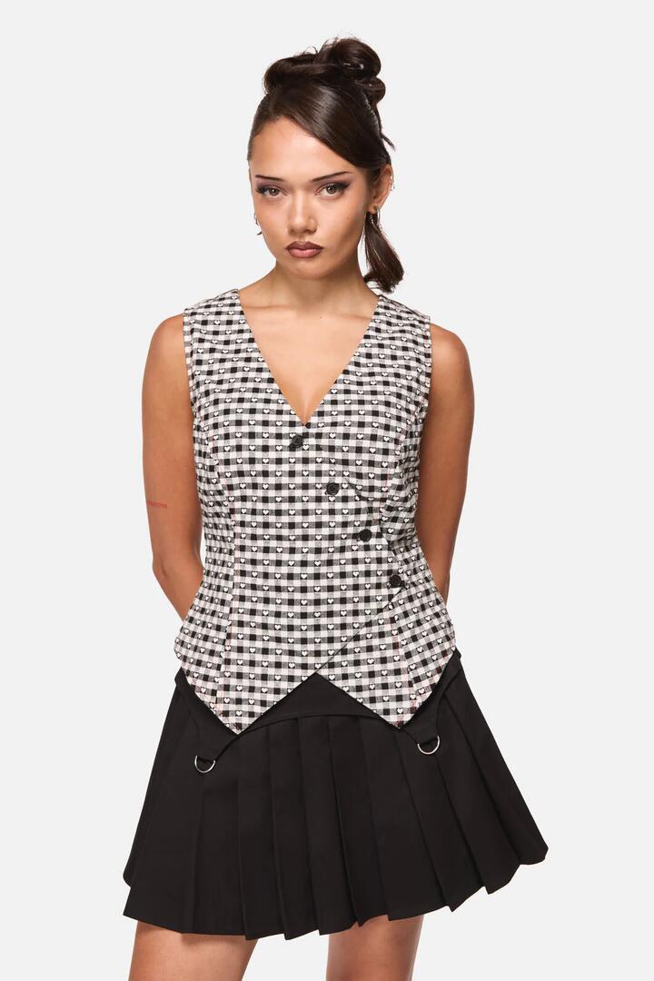 Image of Kitchen & Dining. Product name - Glass Heart Asymmetrical Vest in Cream/Black colour by brand - Black Friday