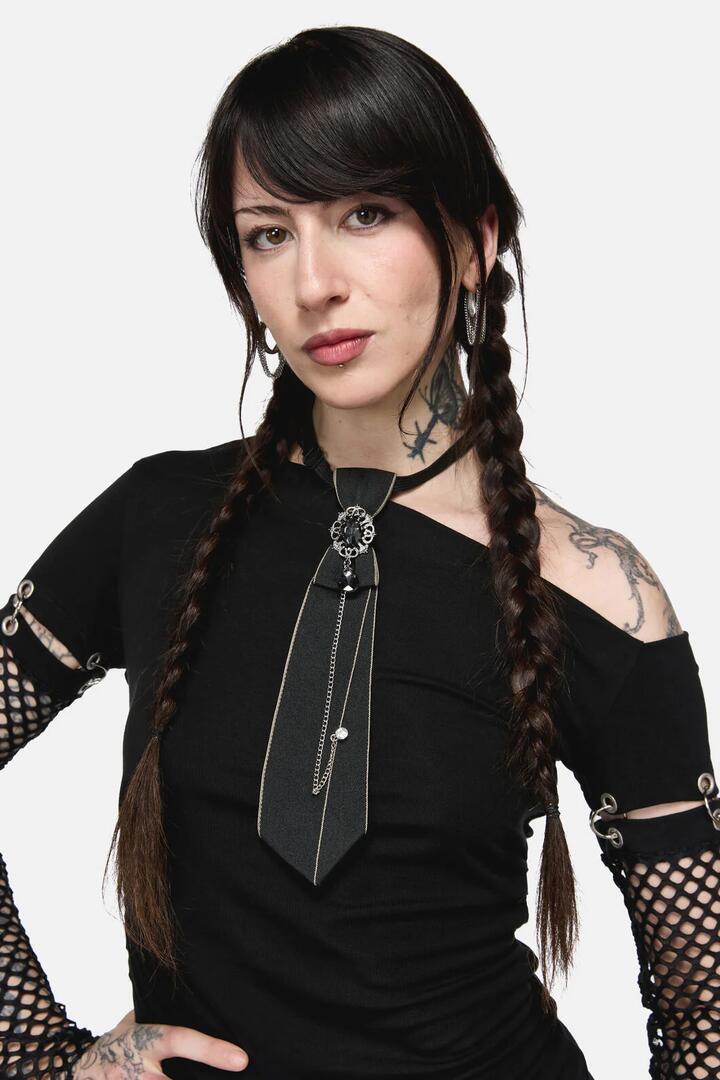 Image of Charms. Product name - Adjustable Neck Tie With Charm in Black colour by brand - Dangerfield
