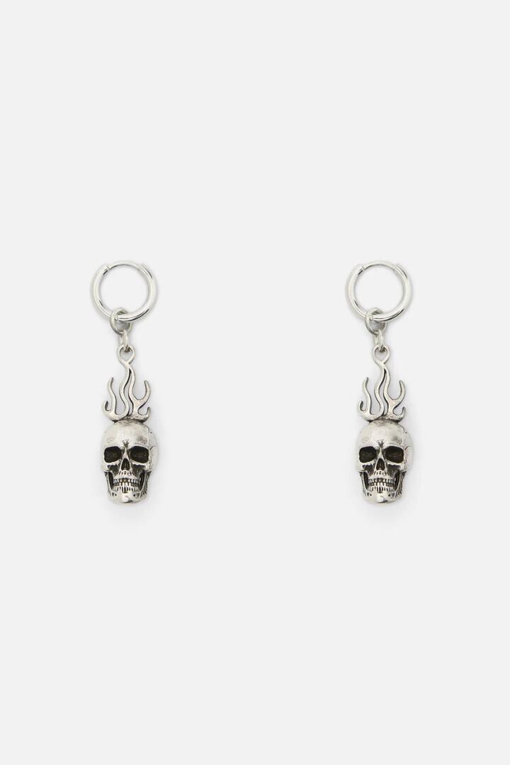 Image of Earrings. Productname: Flaming Skull Earrings in Silver colour by brand - Dangerfield
