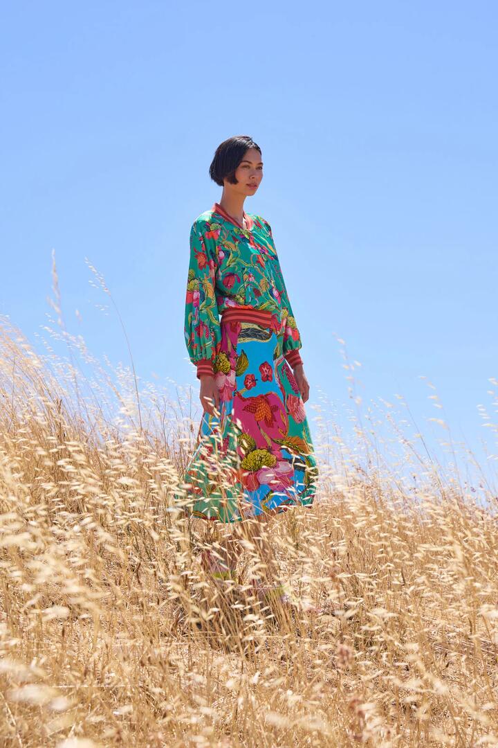 Image of a model wearing Outerwear. Productname: Elara Print Bomber Jacket in Print colour by brand - Gorman