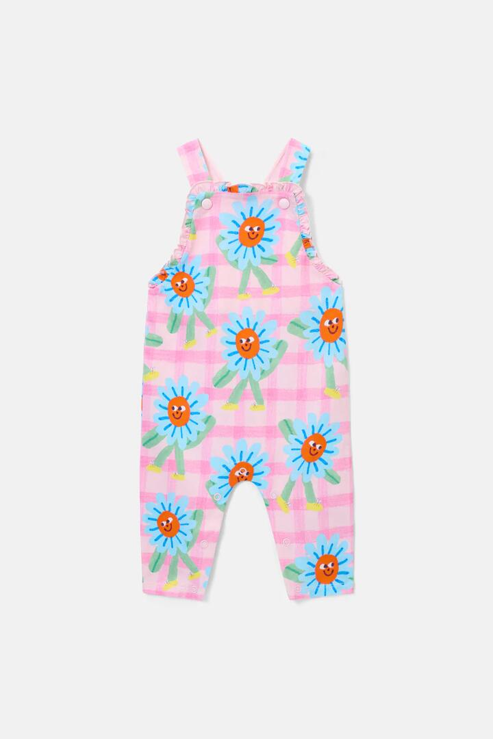 Image of a model wearing Pants. Product name - Walking Daisy Baby Overalls in Pink colour by brand - Gorman