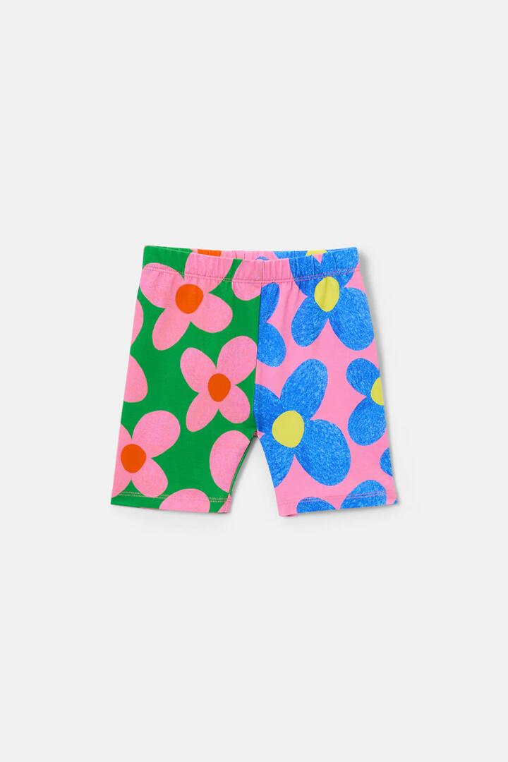 Image of a model wearing Pants. Product name - Spliced Floral Kids Bike Short in Multi colour by brand - Gorman