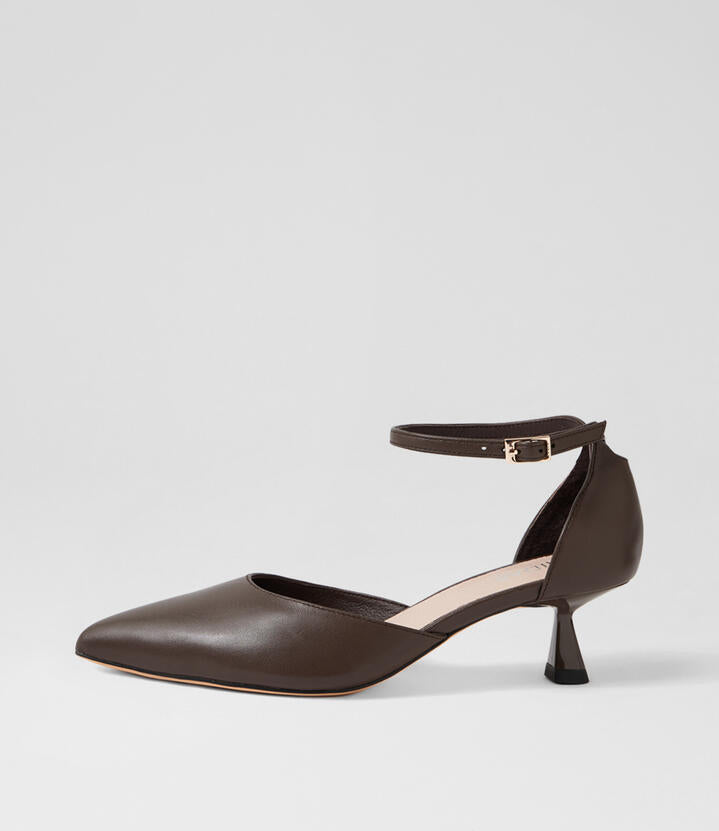 Image of Heels. Productname: Vipera Choc Leather Heels in Choc colour by brand - MIDAS
