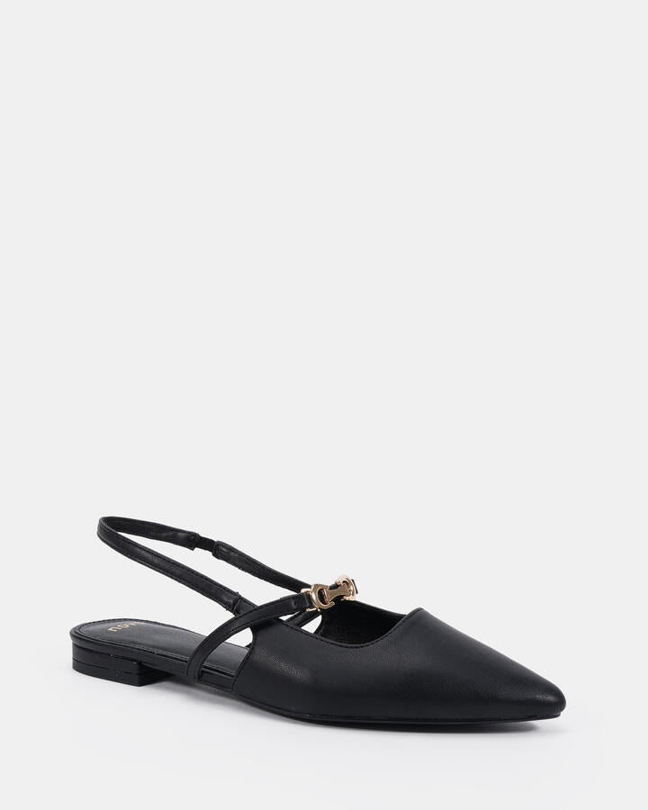 Image of Flats. Productname: Cale Black Vegan Flats in Black colour by brand - Novo