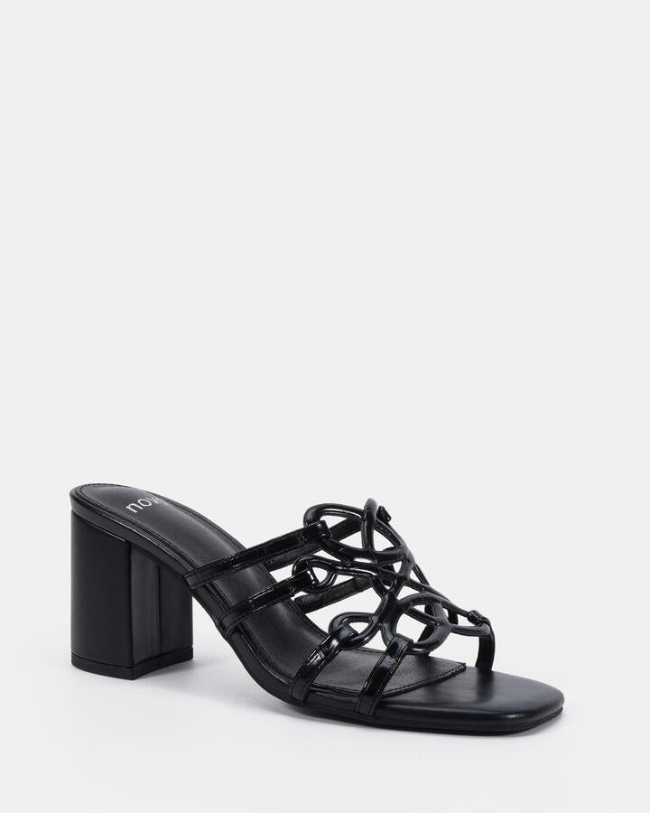 Image of Heels. Productname: Newly: Black Croc - Women's Strappy - High Heel in Black colour by brand - Novo