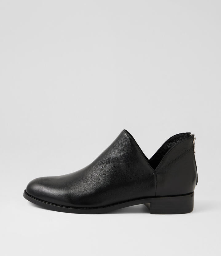 Image of Boots. Productname: Nadio Black Leather Ankle Boots in Black-Black Heel colour by brand - MIDAS