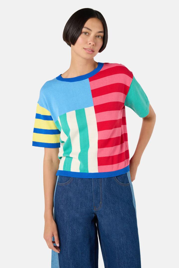Image of a model wearing Tops. Productname: Abstract Line Block Top in Multi colour by brand - Gorman
