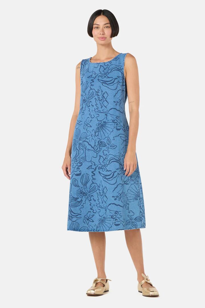 Image of Dresses. Product name - Linework Slip Denim Dress in Print colour by brand - Gorman