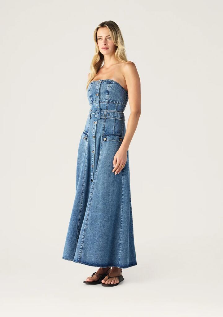 Image of Jeans. Productname: Aveline Denim Strapless Dress | MOS The Label in Light Indigo colour by brand - MOS The Label