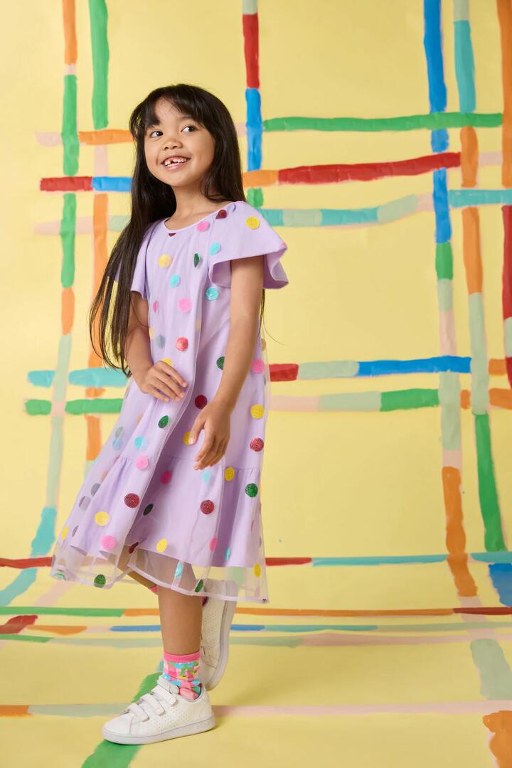 Image of Dresses. Product name - Spot Sequin Kids Dress in Lilac colour by brand - Gorman