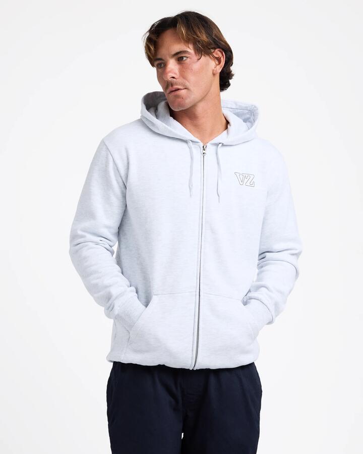 Image of a model wearing Outerwear. Productname: von Zipper Mens Vance Zip Up Hoodie Grey Marle - in Grey Marle colour by brand - von Zipper